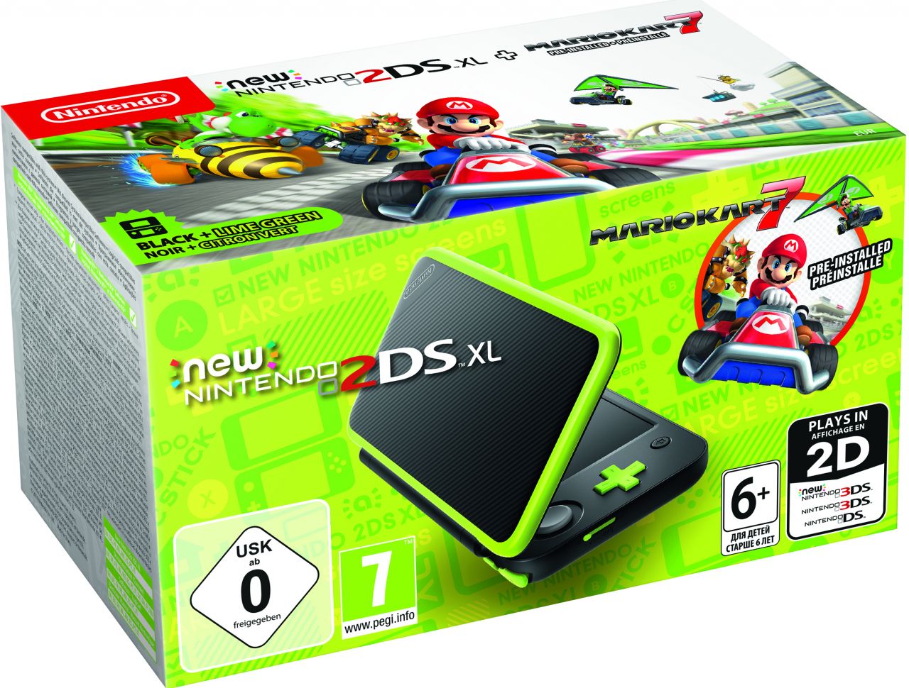 New Nintendo 2DS XL + Mario Kart 7 (Nero E Verde Limone)